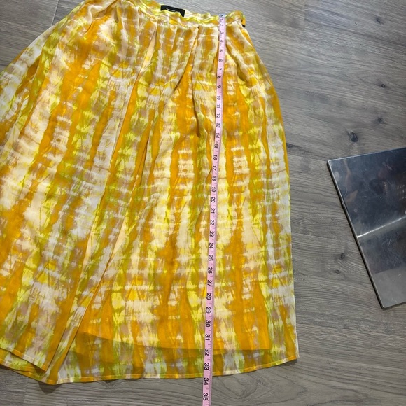 Who What Wear Yellow Tie Dye Flowy Midi Skirt Chiffon Side Zip Lined Sz 2 Boho - Picture 5 of 7
